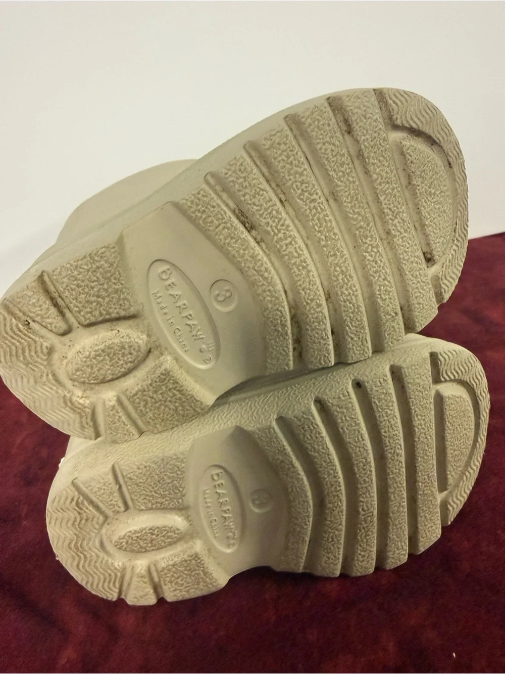 BEARPAW Kids Size 3 Beige Rubber Rain Boots Pull On Handles